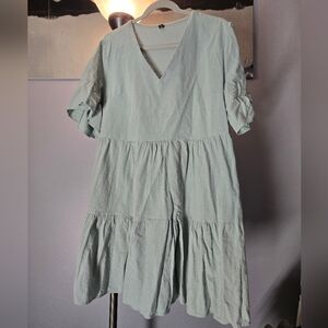 Green Puff Sleeve Mini Sundress